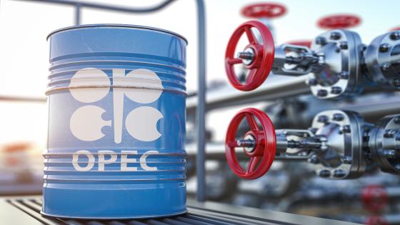 Opec symbol on the oil barrel and oil pipe line valve in front of the barrels. 3d illustration; Shutterstock ID 2010377804; purchase_order: multimedia; job: ; client: ; other:
